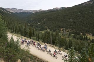 Race leaders pass epic Rocky Mountain scenery on climb at 2023 Leadville Trail 100 MTB