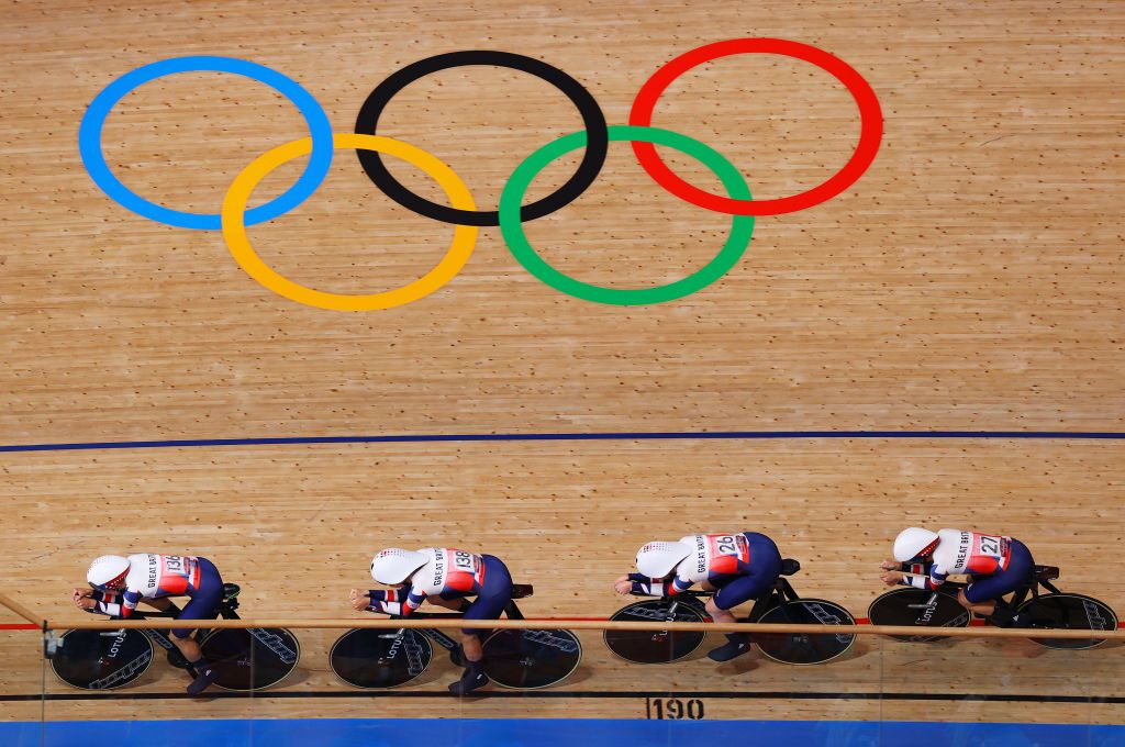 Great Britain in action in the Team Pursuit at the Tokyo Olympics in 2021