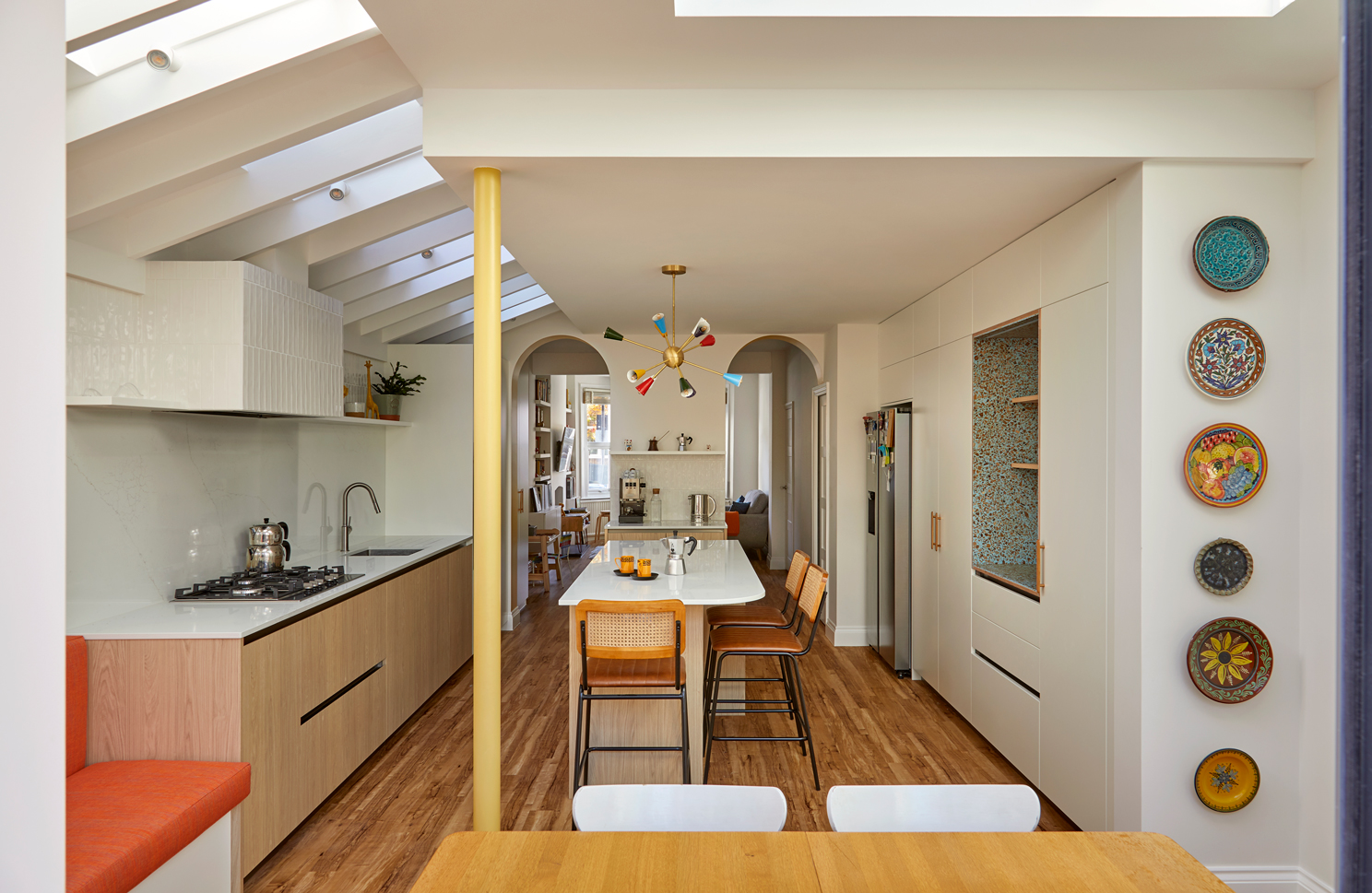 interior of West London extension Ealing return, a colourful modern kitchen addition