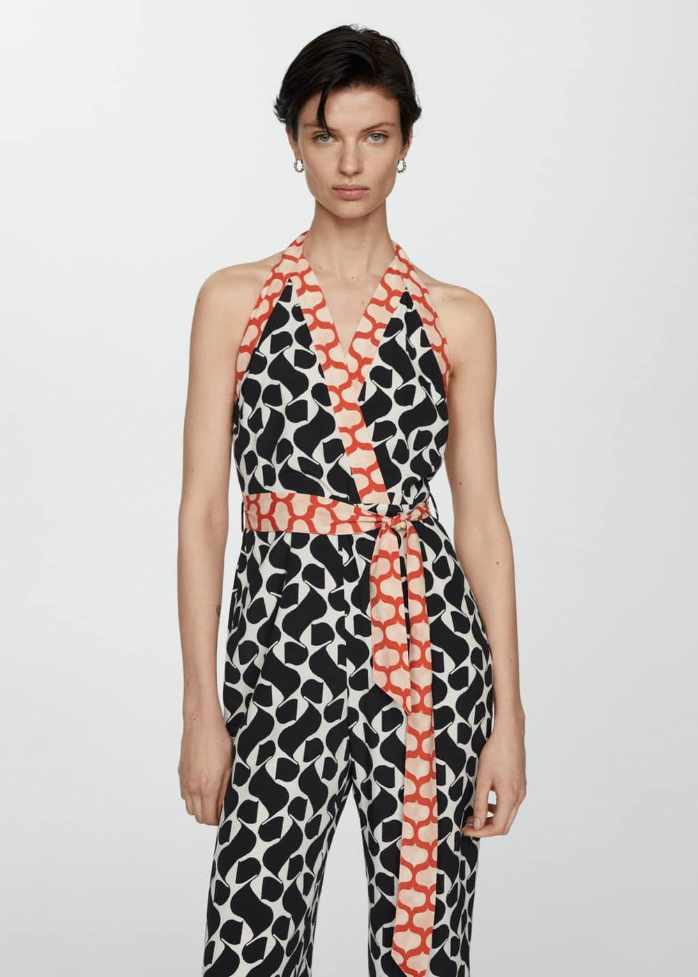 Printed Jumpsuit With Bow - Women