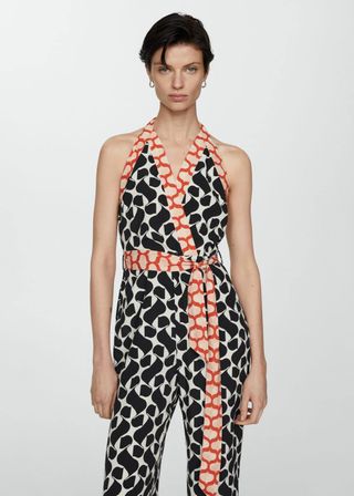 Printed Jumpsuit With Bow - Women
