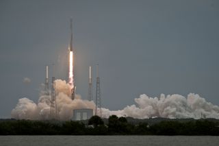 A SpaceX Falcon 9 v1.1 rocket blasts off for the International Space Station carrying an unmanned Dragon cargo ship on April 18, 2014. The mission launched from Cape Canaveral Air Force Station in Florida and is SpaceX's third cargo delivery for NASA.