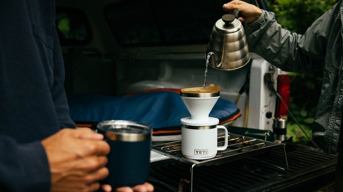 Campers making coffee with the Yeti Pour Over