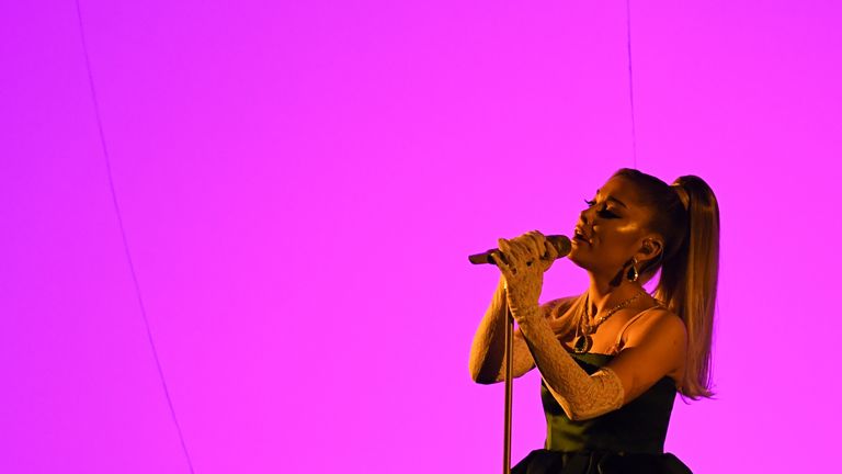 Ariana Grande performs during the 62nd Annual Grammy Awards on January 26, 2020, in Los Angeles.
