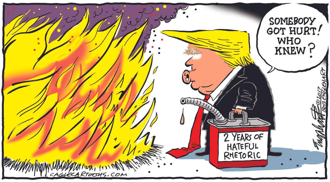 Political cartoon U.S. Trump violence Congress baseball shooting