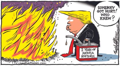 Political cartoon U.S. Trump violence Congress baseball shooting