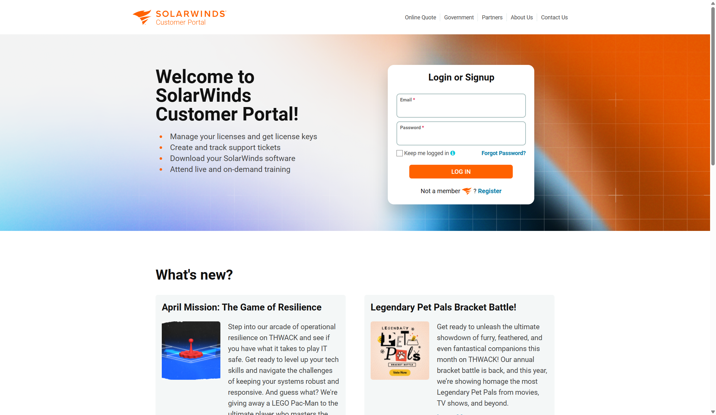 SolarWinds Service Desk support portal