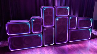 An arrangement of Sony ULT Tower 5, ULT Tower 7 and ULT Tower Max