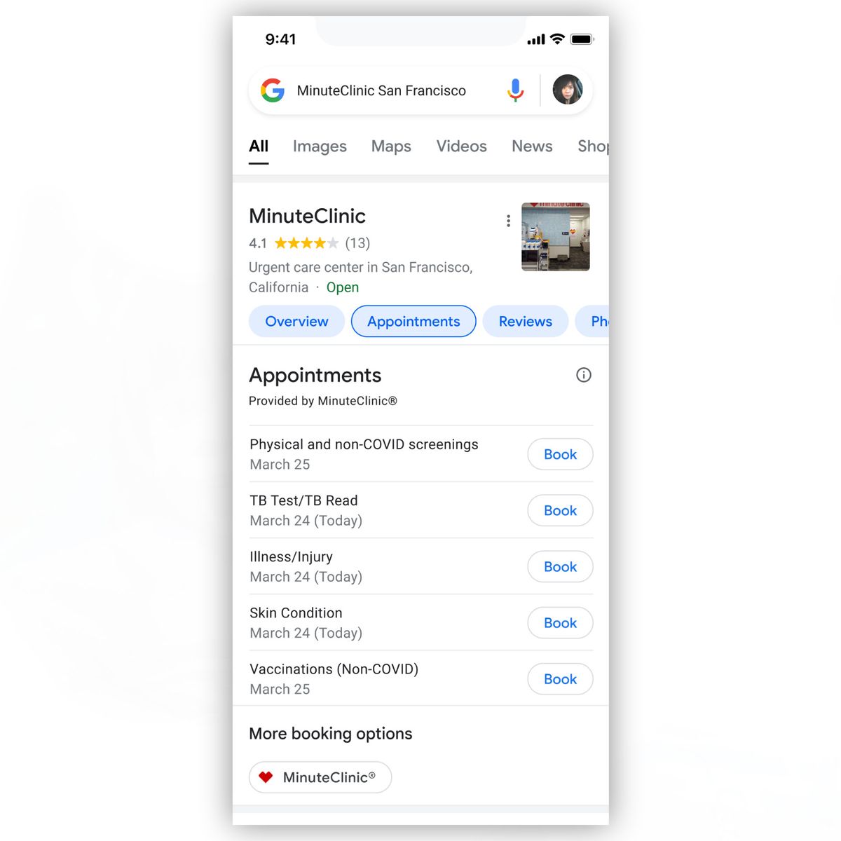 Google Search appointment availability