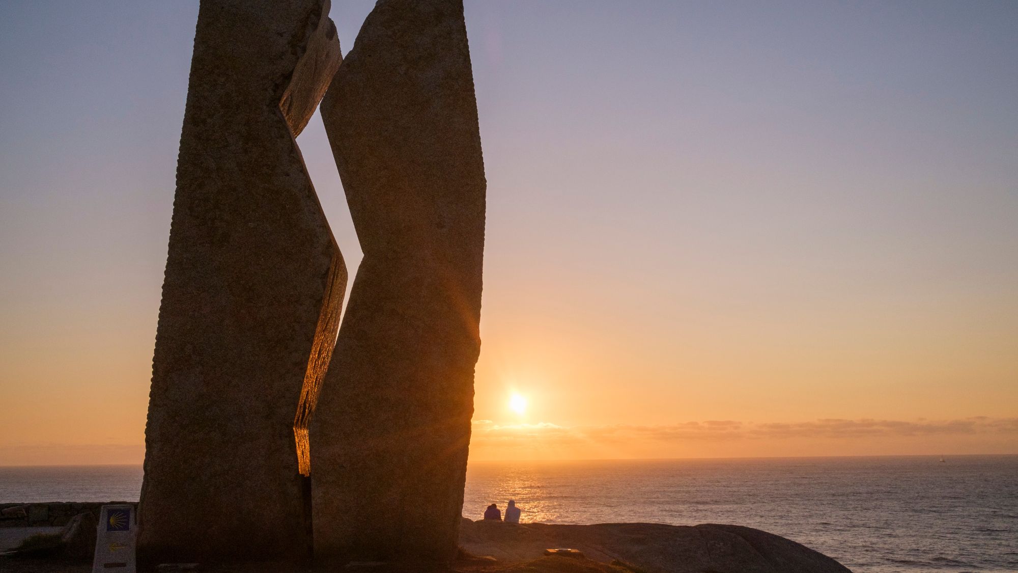  The sculpture by A Ferida by the artist Alberto Ba&ntilde;uelos Fournier, made as a memory for the ecological disaster generated by the oil tanker "Prestige" is seen at sunset on the Costa da Morte