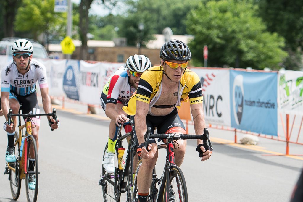 Overnight race leader Brad Huff (Rally Cycling) makes his way through the start/finish.
