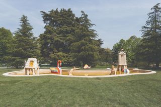 The Triennale gardens in Milan showing play park sculptures