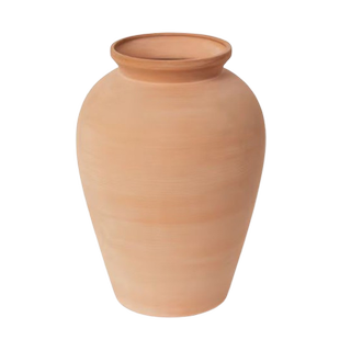 Terracotta vase on white background