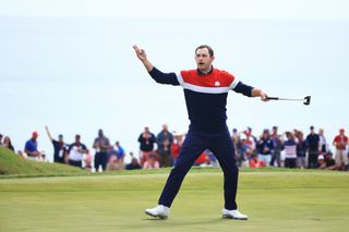 Patrick Cantlay celebrates at the 2021 Ryder Cup