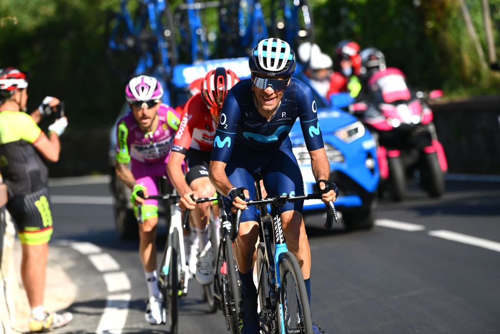 NAPOLI ITALY MAY 14 Jorge Arcas Pea of Spain and Movistar Team leads The Breakaway during the 105th Giro dItalia 2022 Stage 8 a 153km stage from Napoli to Napoli Giro WorldTour on May 14 2022 in Napoli Italy Photo by Tim de WaeleGetty Images
