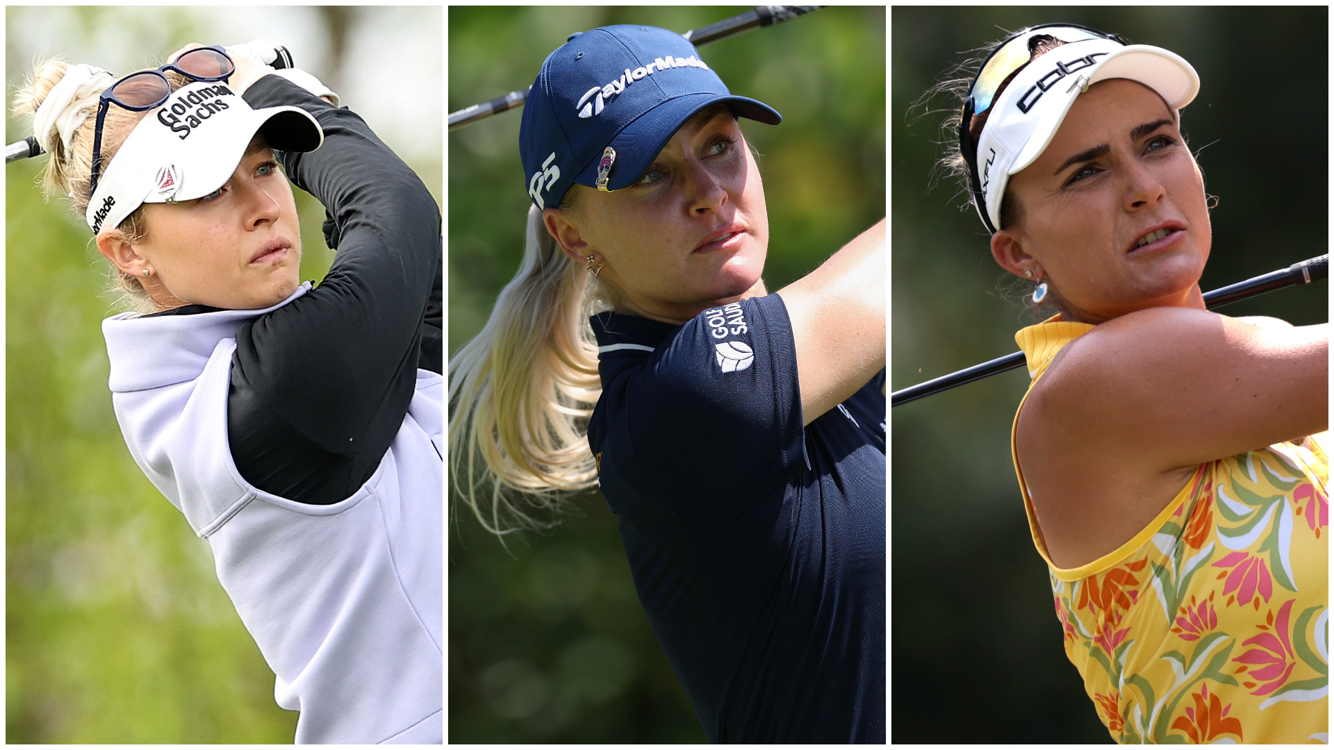 Side-by-side images of Nelly Korda, Charley Hull and Lexi Thompson 