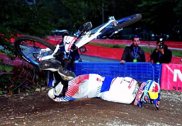Jill Kintner did an endo and face plant at the bottom of the course. She appeared to be unhurt.