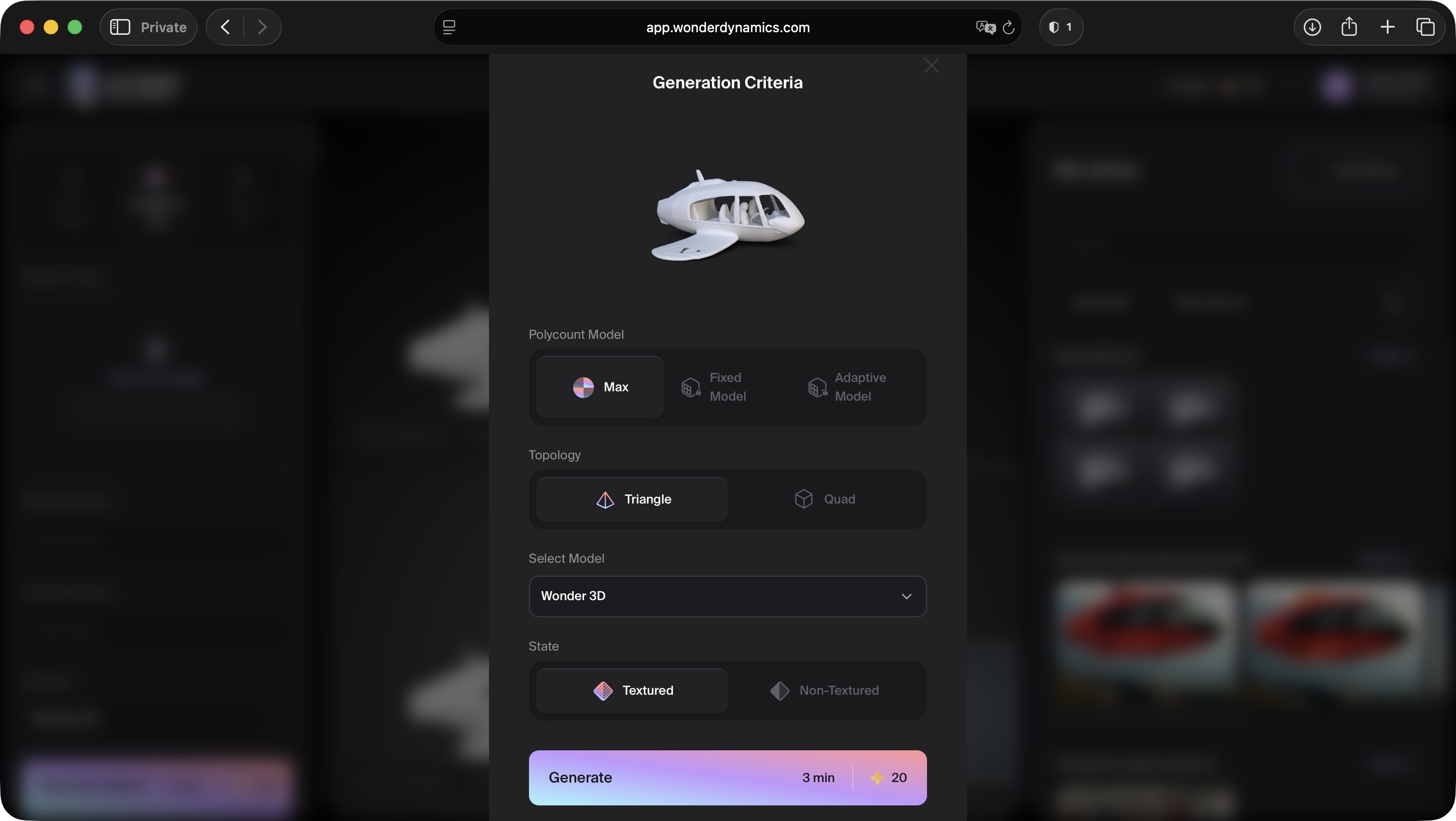 Using Wonder Tools in Autodesk Flow Studio to see what 3D models we can create with AI