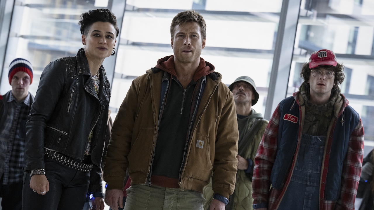 Katy O&#039;Brian, Glen Powell and Martin Herlihy in Running Man