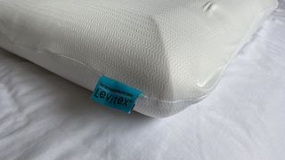 A close up of the Levitex label and the surface of the Levitex Sleep Posture Pillow