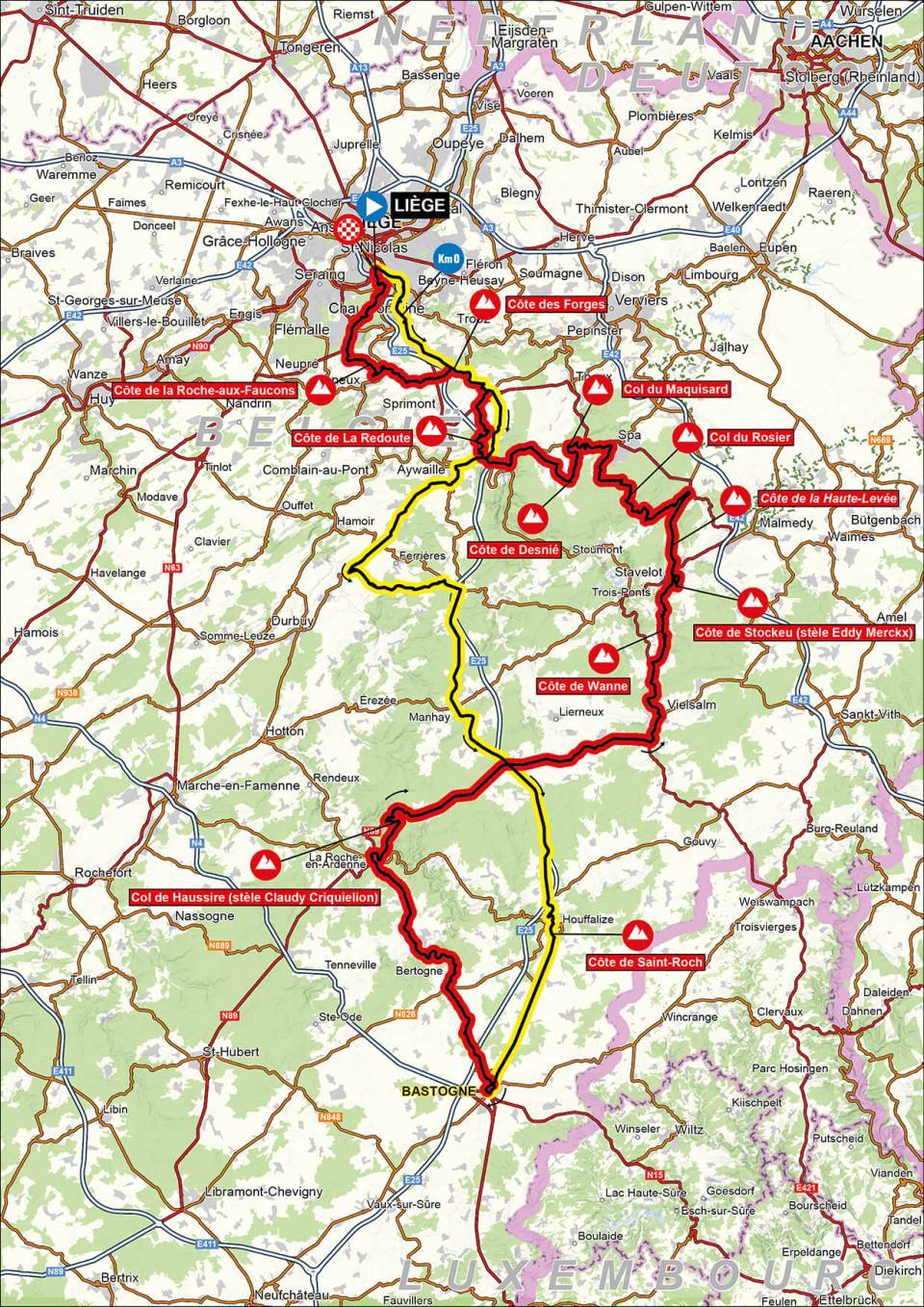The map of the 2026 Liege-Bastogne-Liege