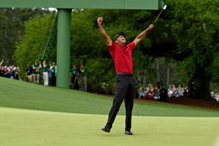 Tiger Woods celebrates after 2019 Masters victory