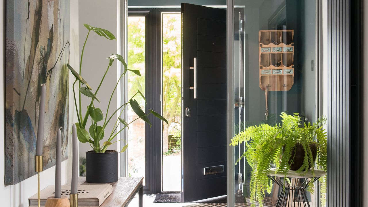 Large modern hallway with glazed panel to let light through