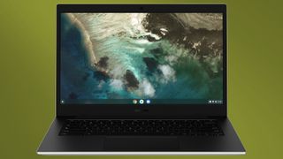 Galaxy Chromebook Go by Samsung on green background