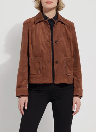 Demi Embroidered Vegan Suede Jacket in brown