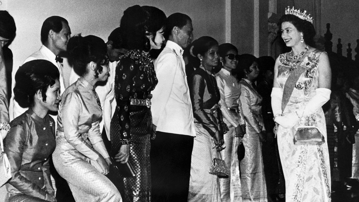 The Queen at the Grand Palace in Bangkok during her official visit to Thailand in 1972