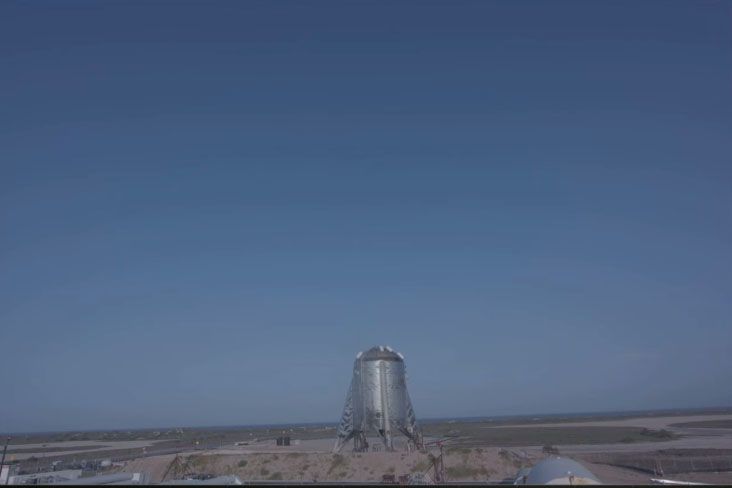 SpaceX&#039;s Starhopper prototype is seen just after a launch abort at the company&#039;s South Texas test site near Boca Chica Village on Aug. 26, 2019. 