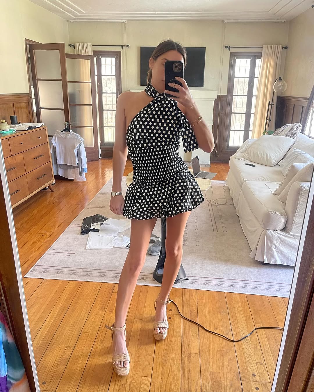 woman wearing polka dot matching set summer 2025