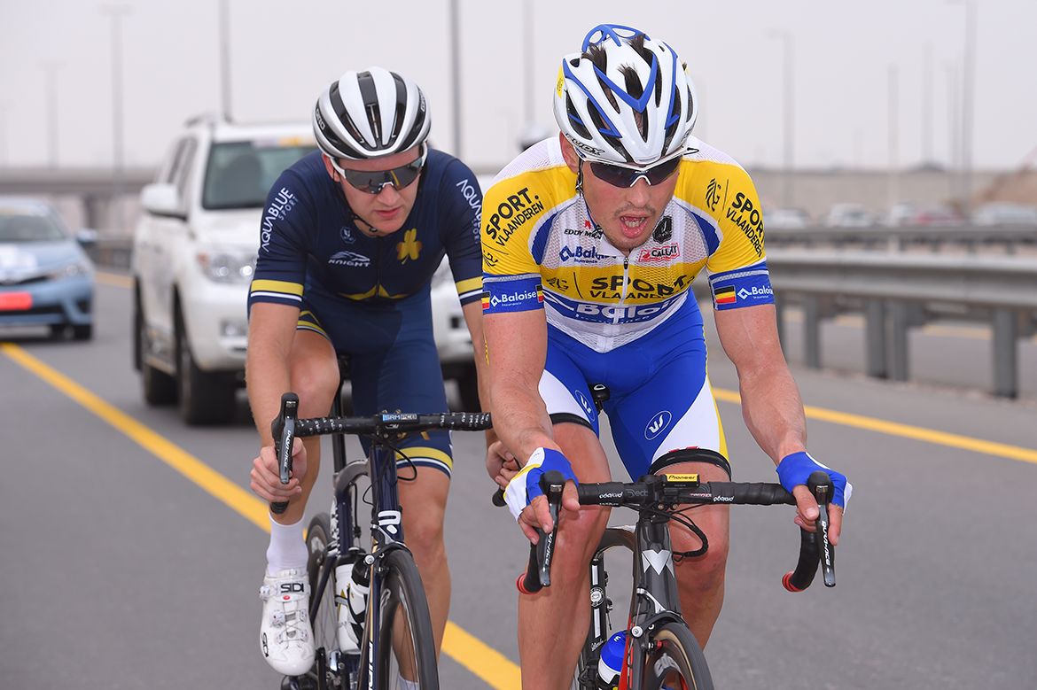 Preben Van Hecke and Mark Christian plough on in the breakaway