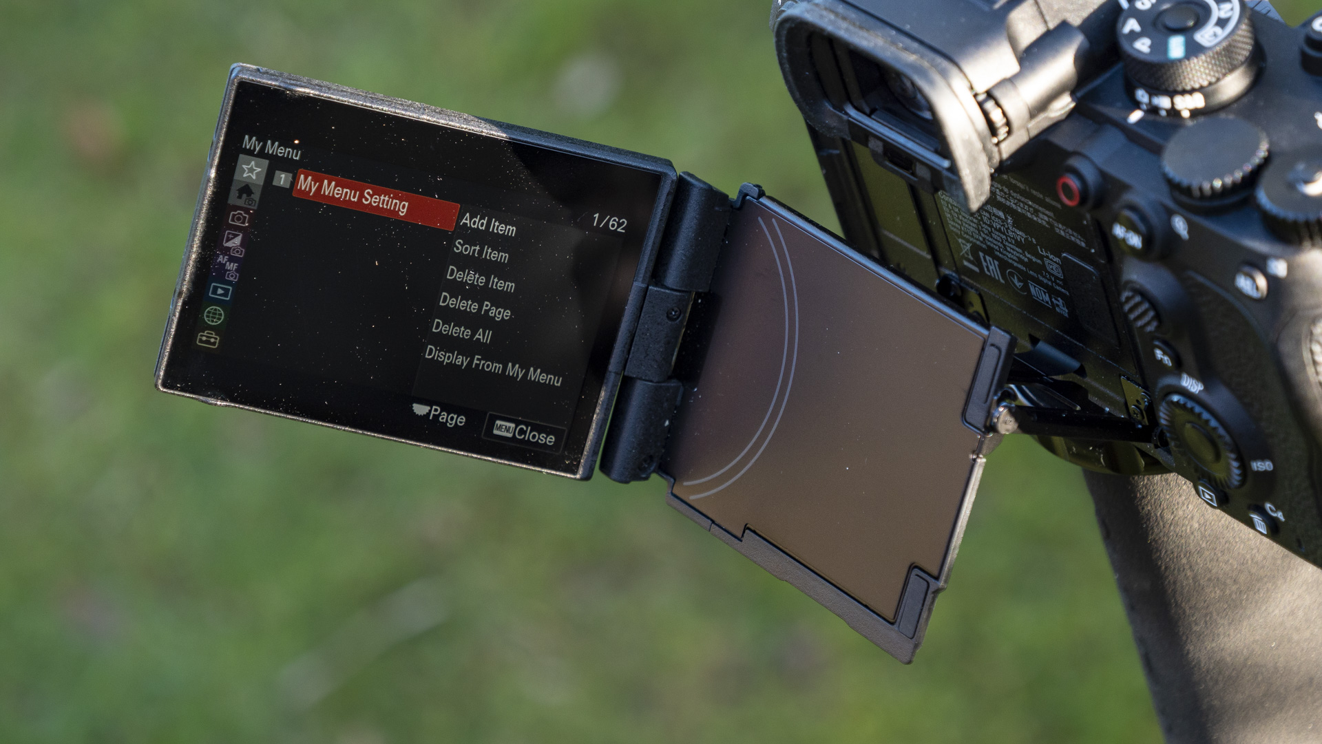 Closeup of the vari-angle screen of the Sony A9 III