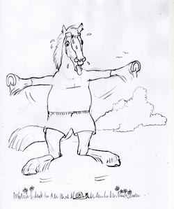 Cartoon of Hovis doing a star jump