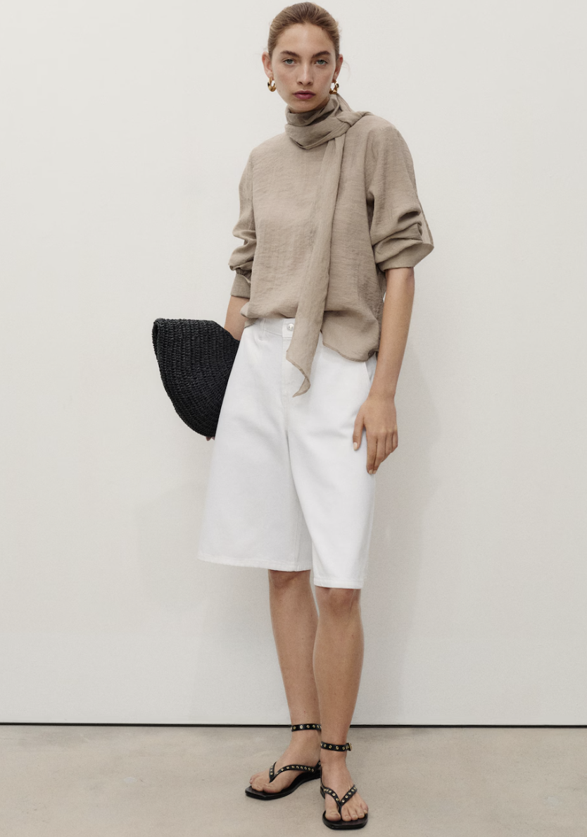 MANGO, Straight-Fit Mid-Rise Denim Jorts - Women | Mango United Kingdom