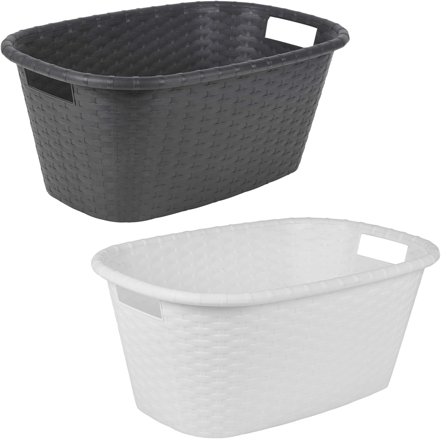 Urbnliving Rattan 57 Litre Oval Laundry Basket Washroom Bin Washing Clothes With Handles Storage (white)