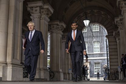 Boris Johnson and Rishi Sunak seen at 10 Downing Street. 