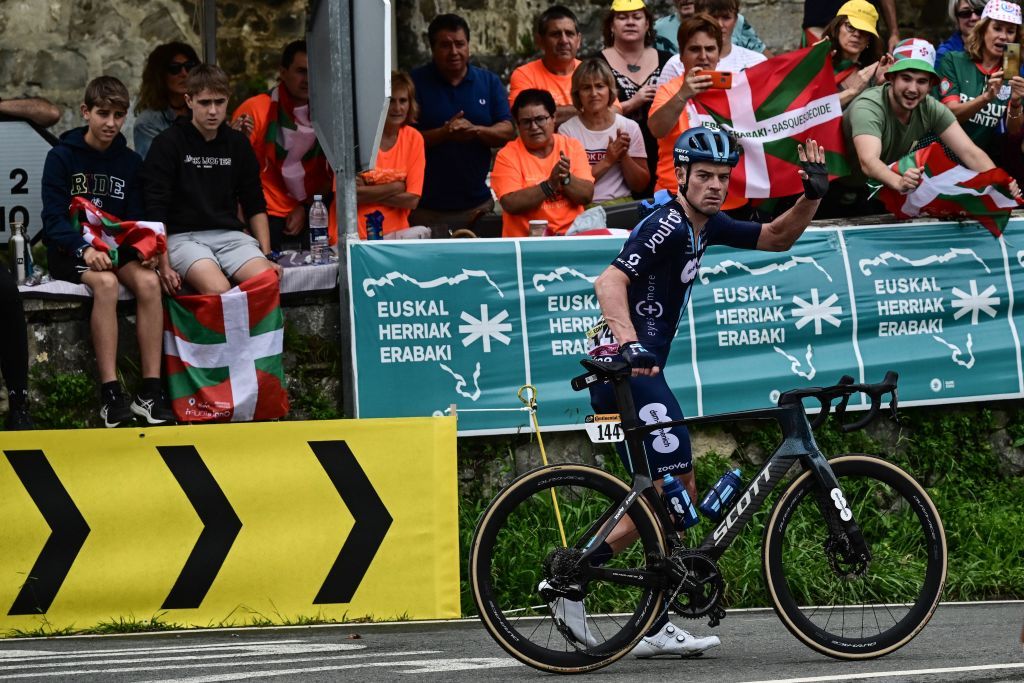 Team DSM Firmenichs Australian rider Alexander Edmondson reacts after suffering a fall during the 2nd stage of the 110th edition of the Tour de France cycling race 2089 km between VitoriaGasteiz and San Sebastian in northern Spain on July 2 2023 Photo by Marco BERTORELLO AFP Photo by MARCO BERTORELLOAFP via Getty Images