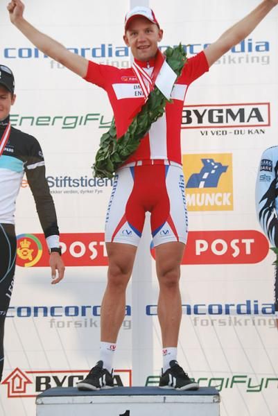 Men's time trial podium (l-r): Jakob Fuglsang, Rasmus Quaade and Mads Christensen