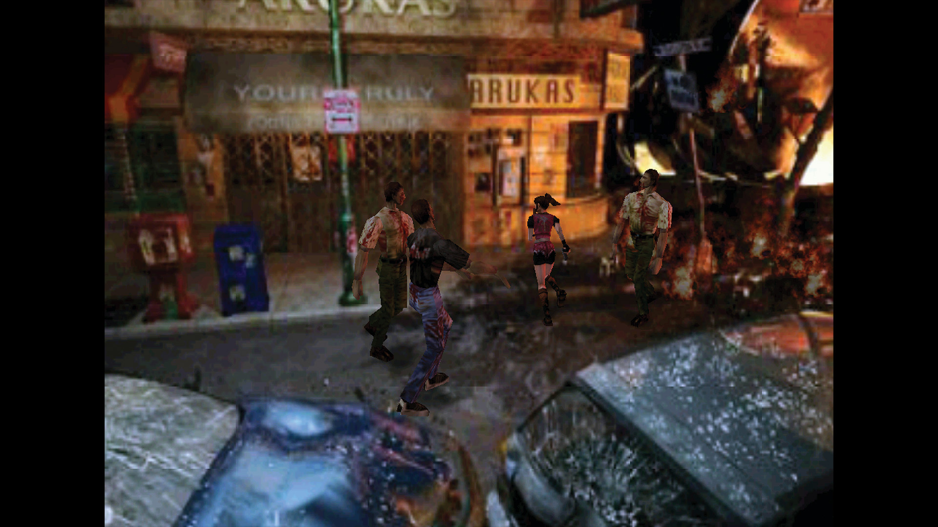 Claire Redfield evades zombies in the streets of Raccoon City in Resident Evil 2 for the Nintendo 64, from a Retro Gamer article