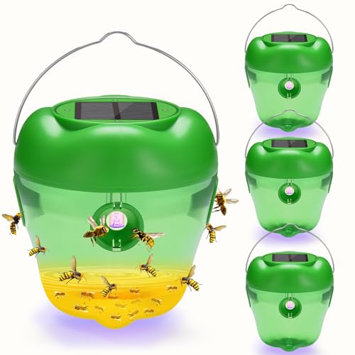 Wasp Trap, Solar Wasp Traps Hanging, Reusable Yellow Jacket Trap With Led Light, Bee Hornet Traps for Outside Orchard, Farm, Garden, Patio, Courtyard
