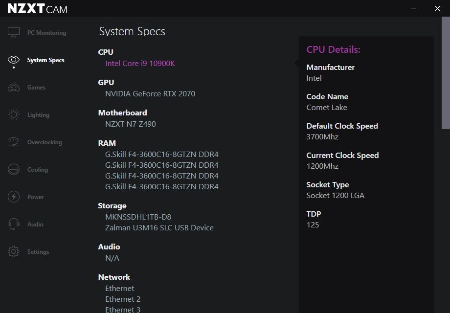 NZXT N7 Z490 - Software