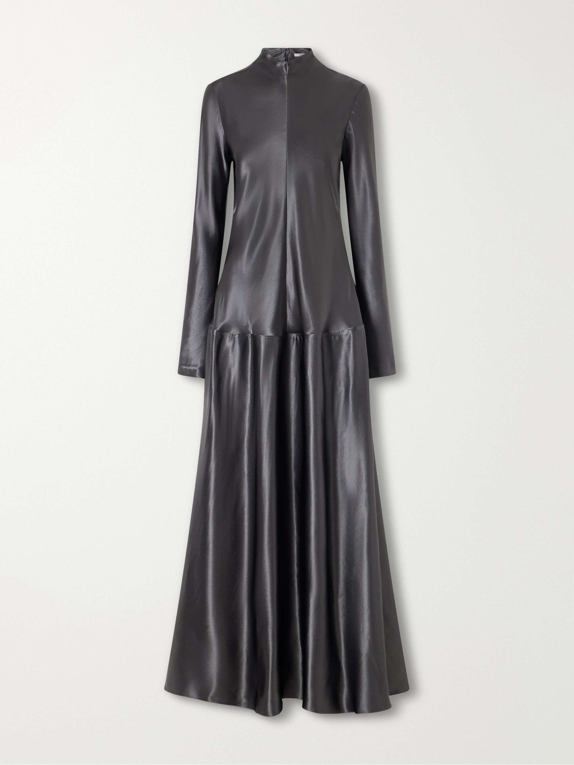 Mila Textured-Satin Turtleneck Maxi Dress