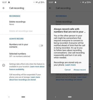 Google Phone App Call Record Unknown Numbers