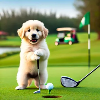 A dog playing golf generated by AI