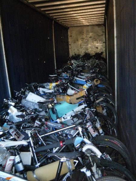 Bikes packed for the bumpy ride for the start of stage 4