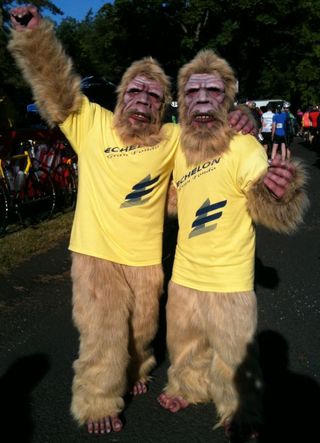 Sasquatch twins led the riders out on motorized scooters. And, of course, posed for photo ops.