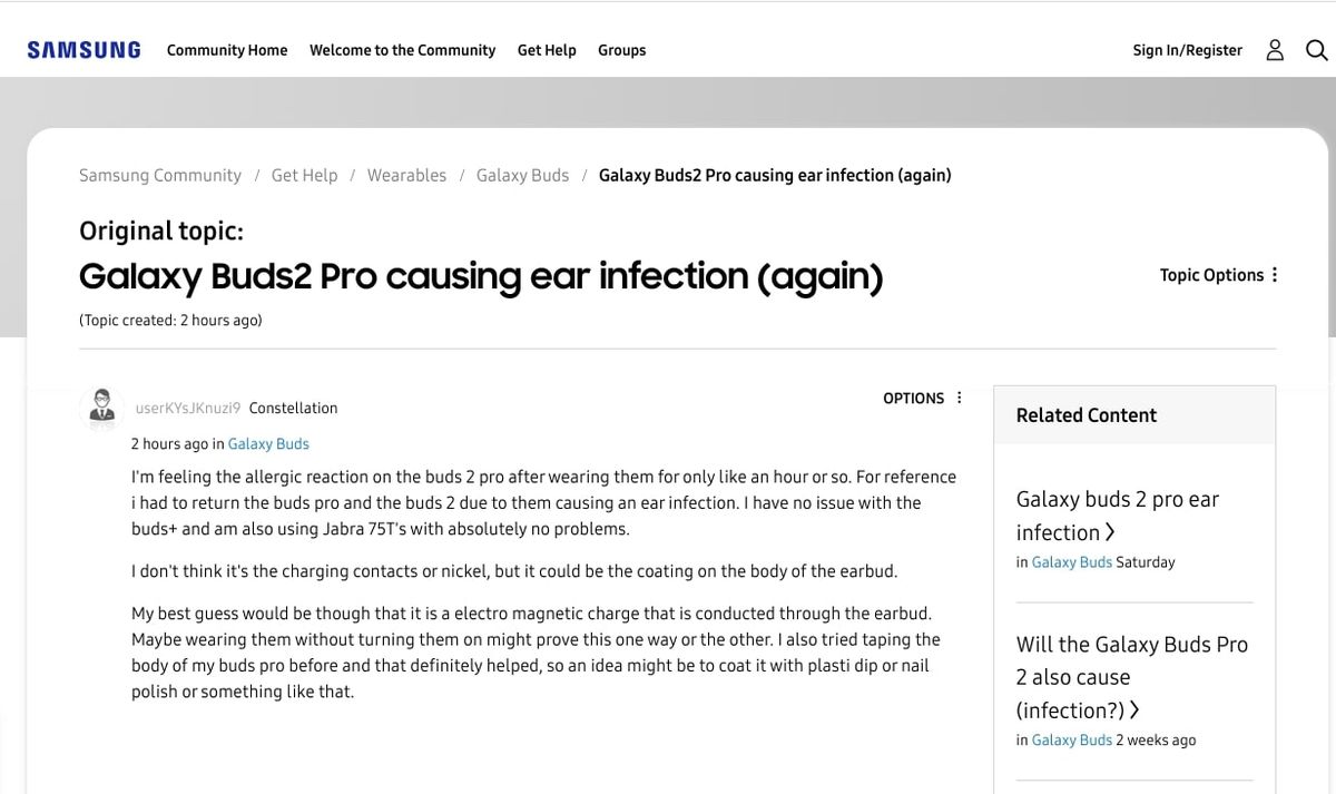 Samsung support page