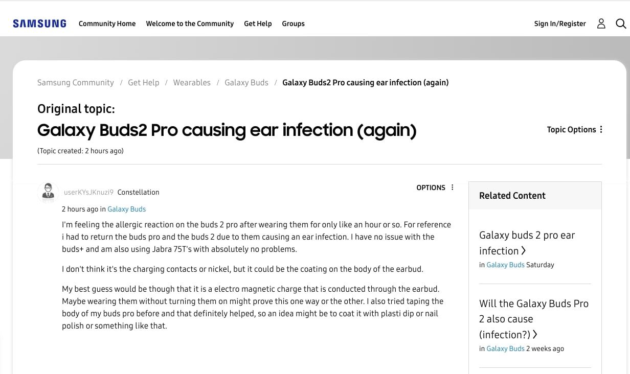 Samsung support page